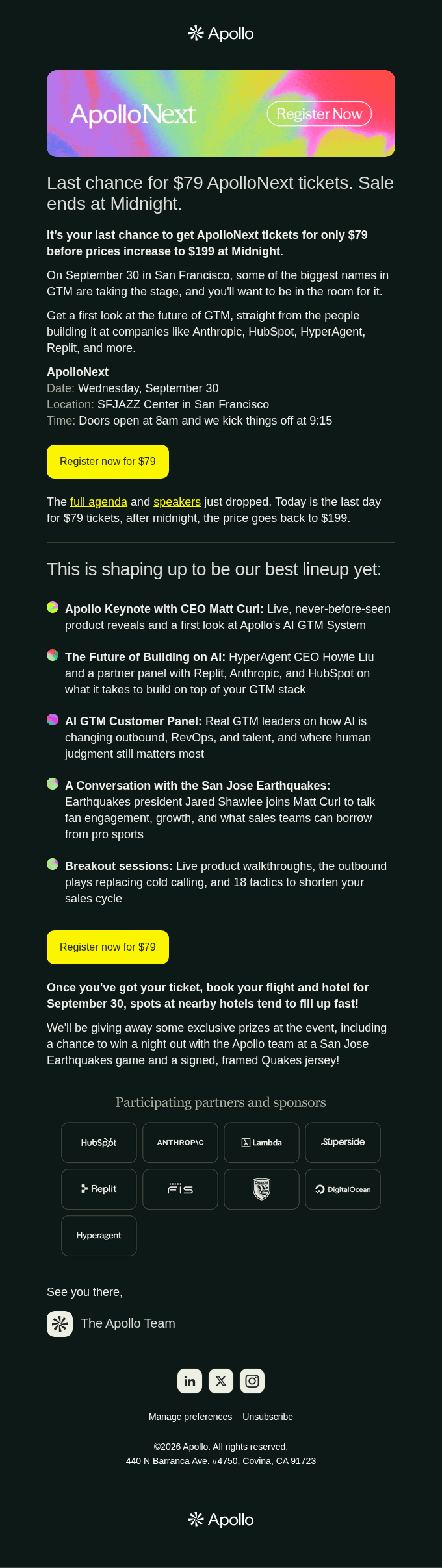 Final hours for $79 ApolloNext tickets