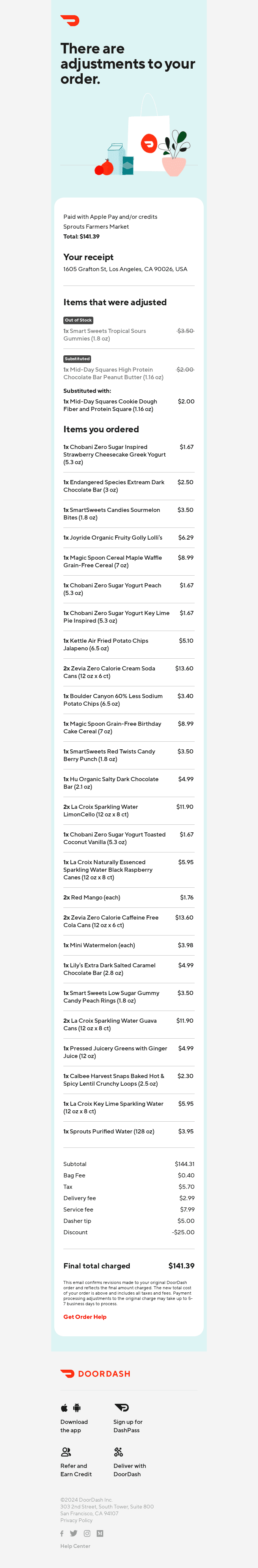 Final receipt for Smiles Davis from Sprouts Farmers Market