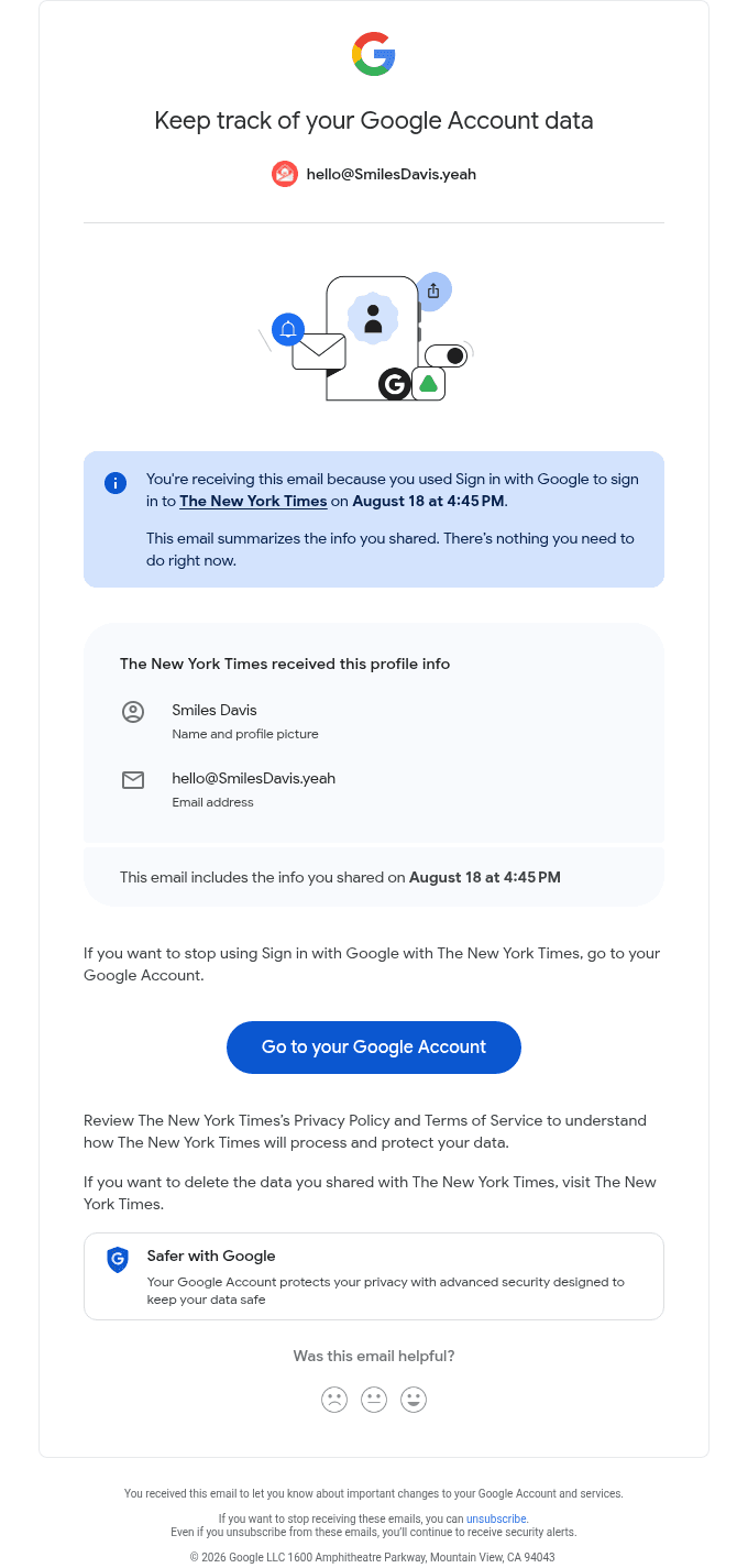 You shared some Google Account data with The New York Times