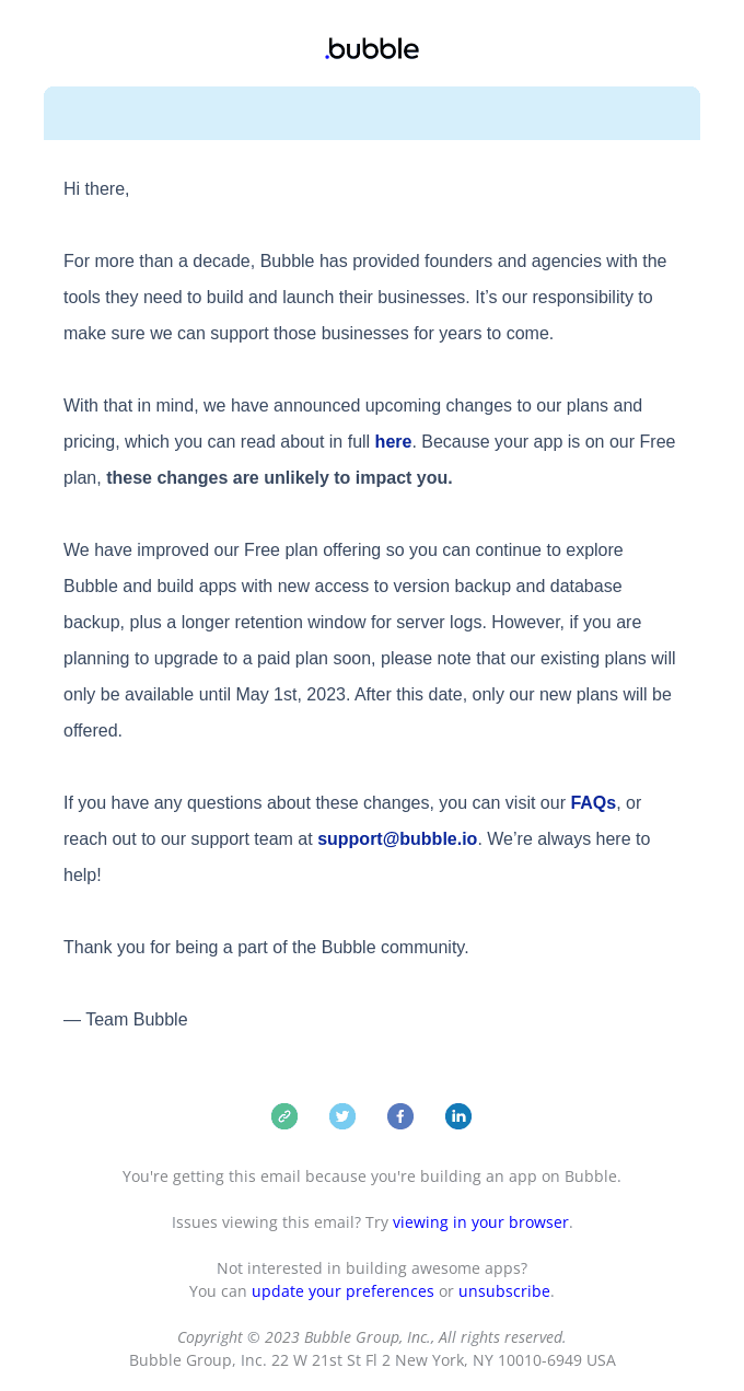 Important Updates to Bubble's Pricing