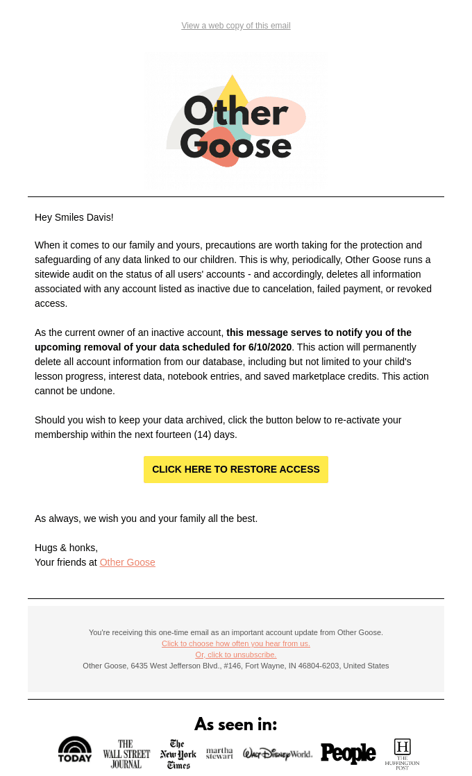 Important: Your data is being deleted.