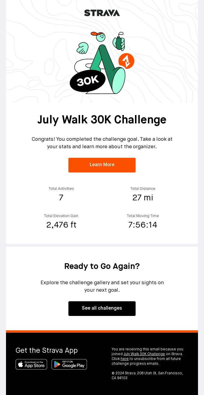 July Walk 30K Challenge completed!