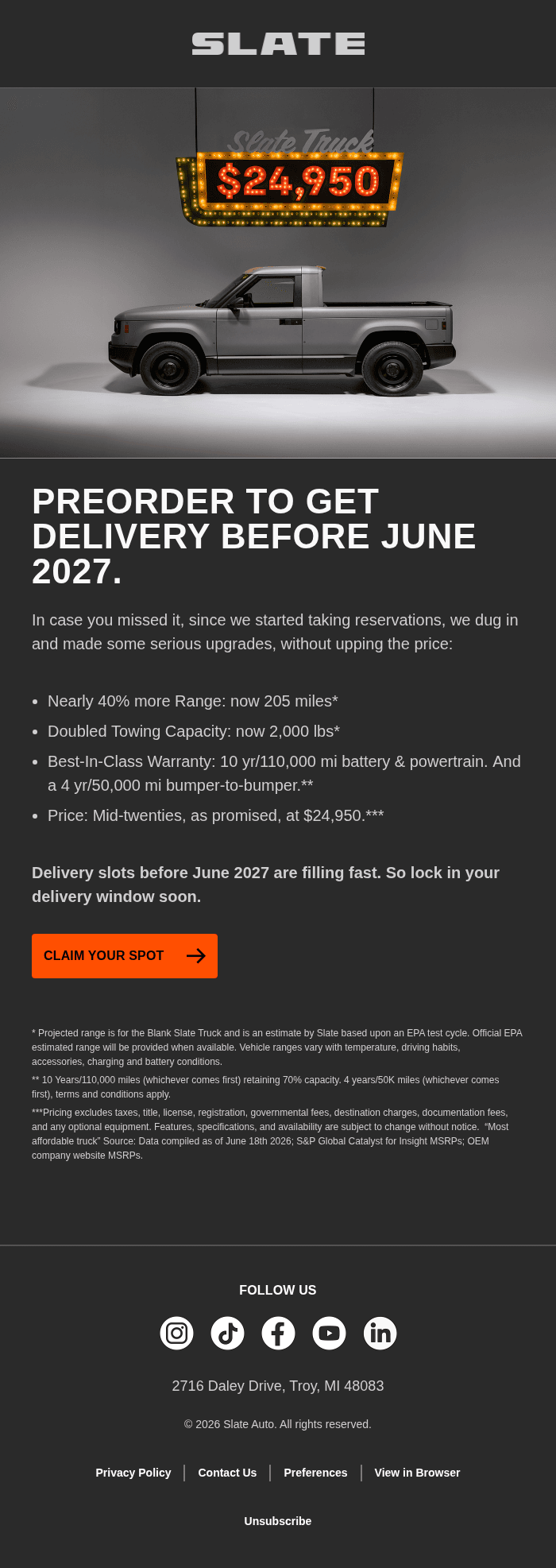 More range. Same price. Limited early 2027 delivery.