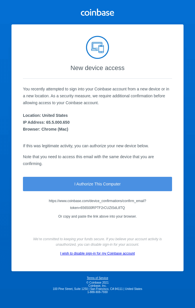 New Device Confirmation