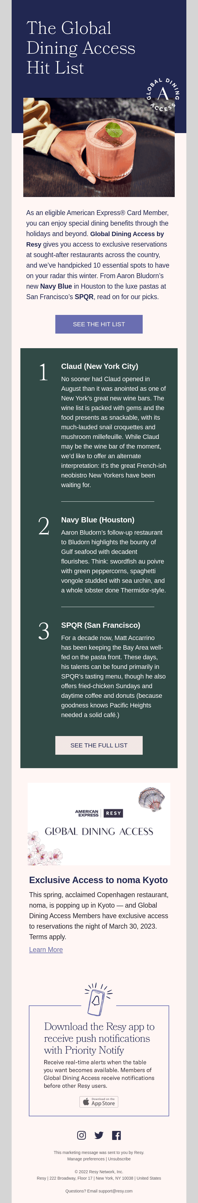 The Global Dining Access Hit List: Winter Edition