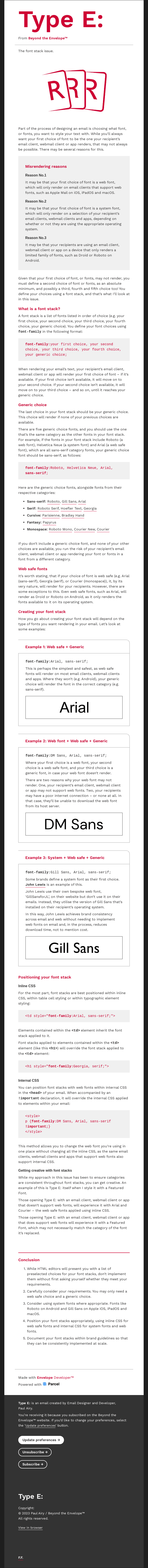 Type E: Using font stacks to style your emails text.