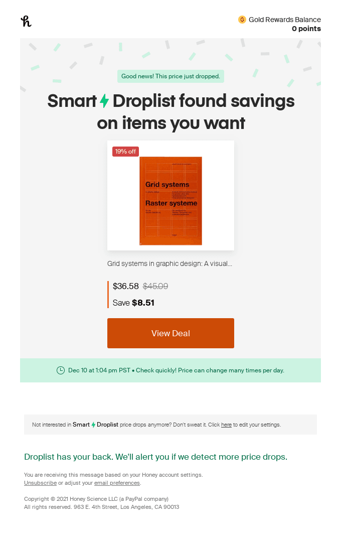We found price drops for an item you Droplisted
