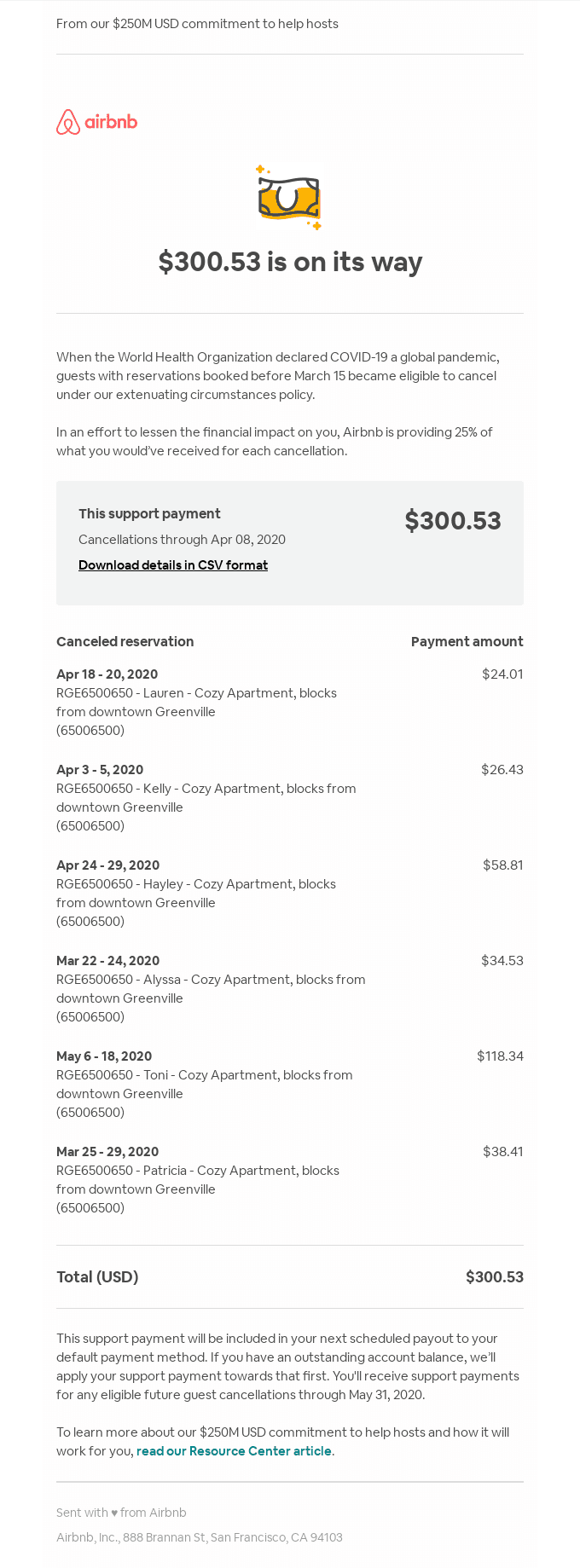 We’ve scheduled your $300.53 COVID-19 payment