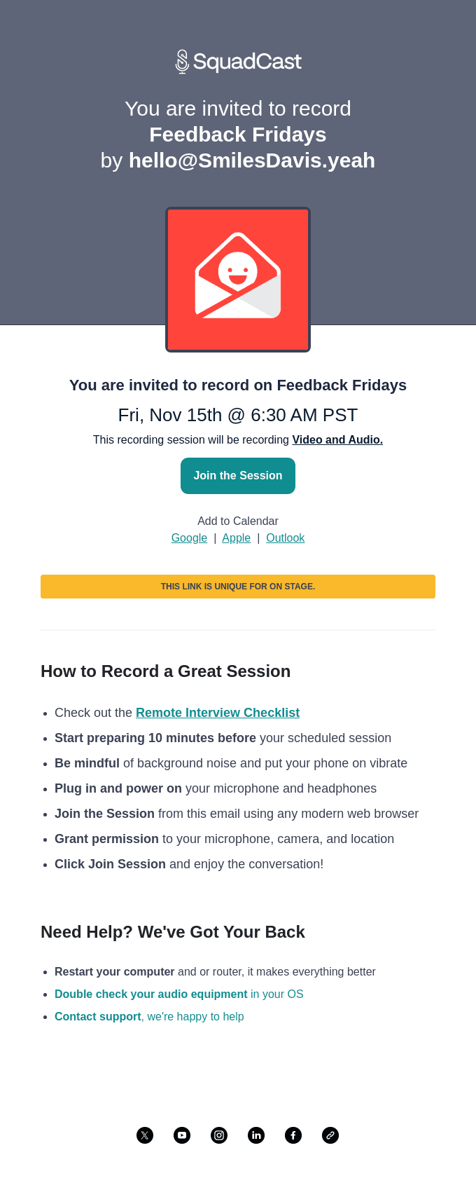 You are invited to record on Feedback Fridays