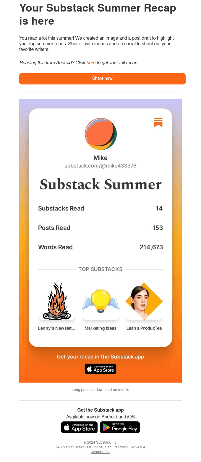 You read 214673 words on Substack this summer