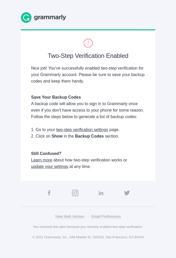 You've Successfully Enabled Two-Step Verification